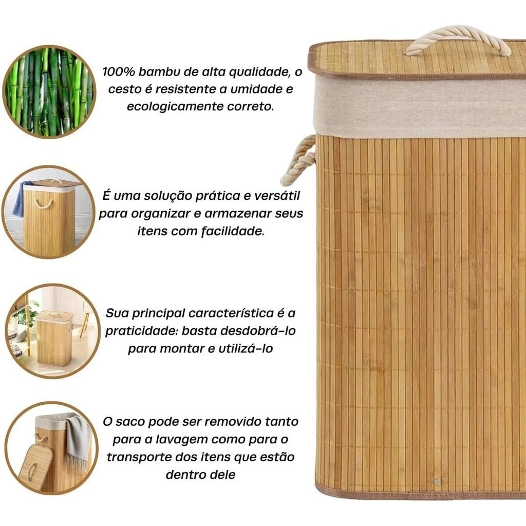 Cesto Para Roupa Suja de Bambu - DecoPro