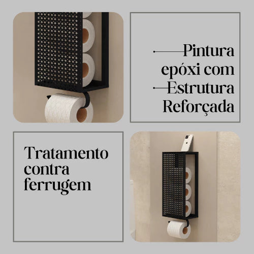 Porta Papel Higiênico Preto Em Aço - DecoPro