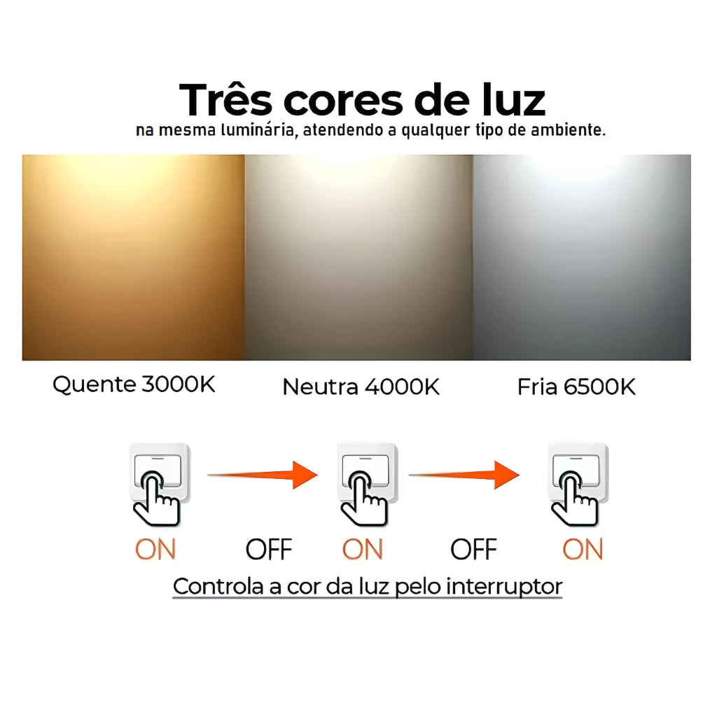 Lustre Pendente de Led Dourado com 3 Cores De Luz