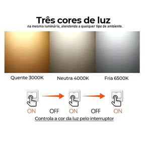 Lustre Pendente de Led Dourado com 3 Cores De Luz