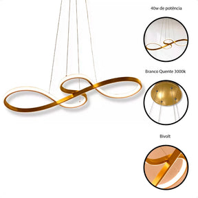 Lustre Pendente de Led Dourado com 3 Cores De Luz