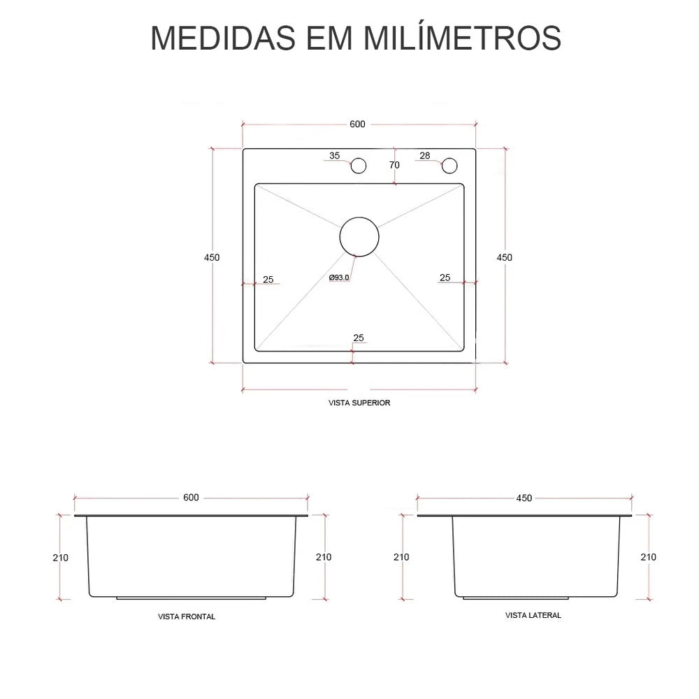 Cuba Inox Quadrada Para Cozinha Com Acessórios - DecoPro