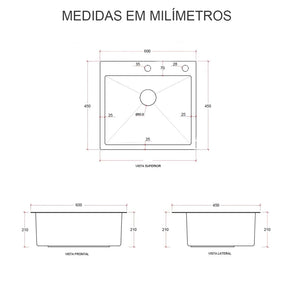 Cuba Inox Quadrada Para Cozinha Com Acessórios - DecoPro